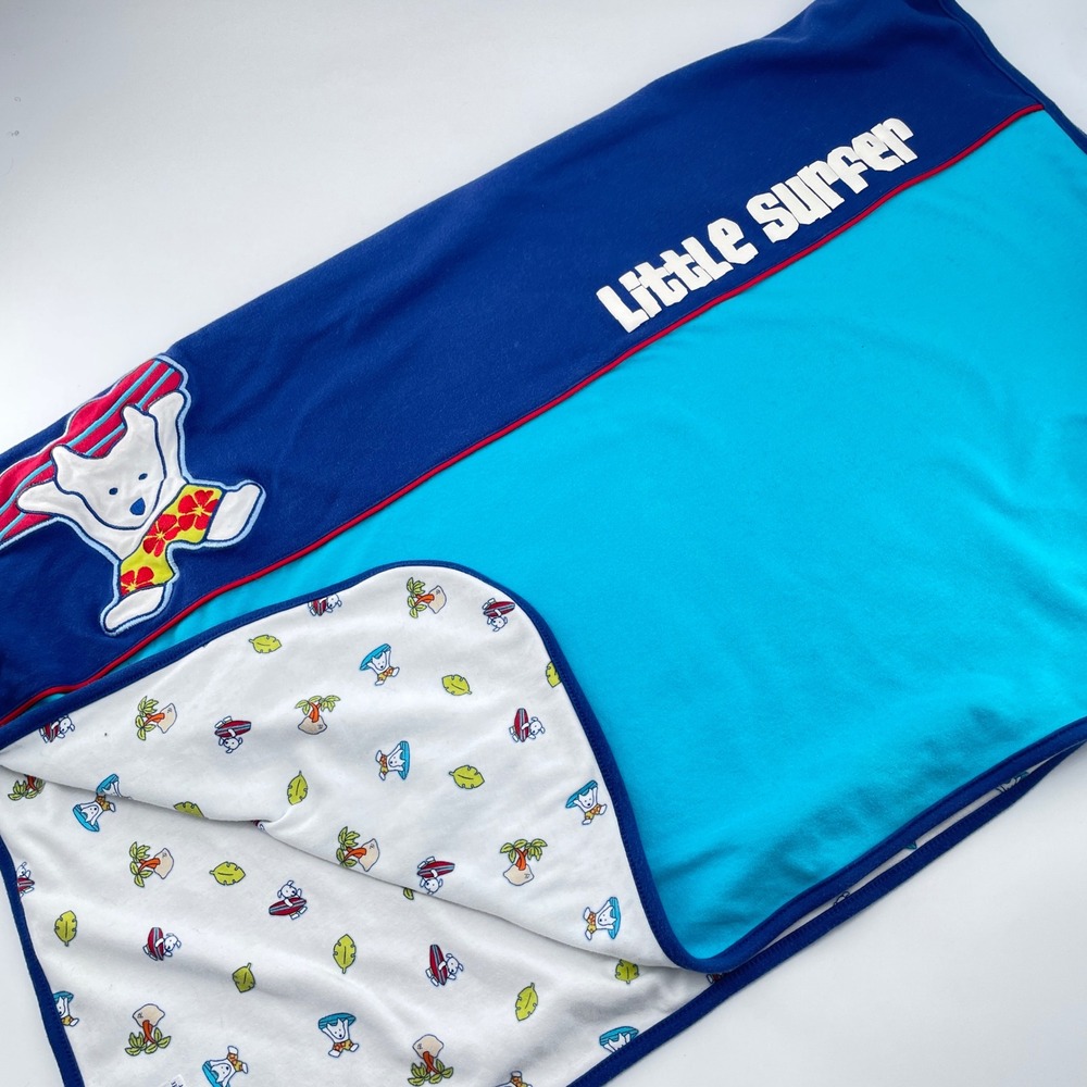 Gymboree Baby Blanket Little Surfer Dog Blue Palm Trees Reversible Jersey 2001